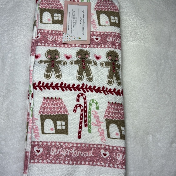 Pink Christmas Gingerbread Kitchen Towel Pastel Hand Dish Towel sparkling - Picture 3 of 5